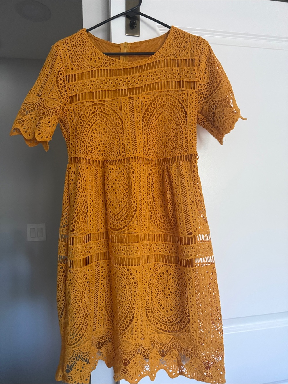 Women's Mustard Crochet Lace Dress
